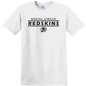 Social Circle Redskins W/ Mascot Head Stacked Logo Short Sleeve Tee