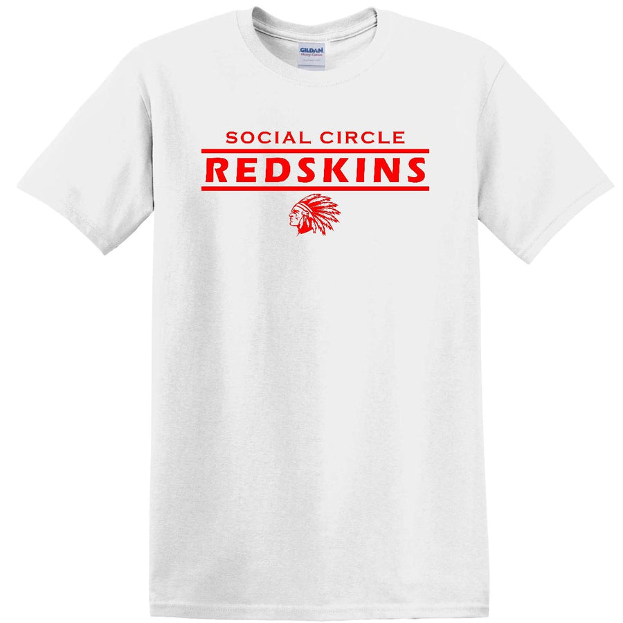 Social Circle Redskins W/ Mascot Head Stacked Logo Short Sleeve Tee